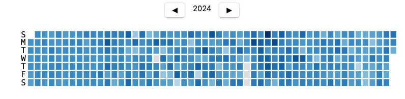 Anki review heatmap for 2024 showing daily flashcard usage